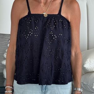 Urban Outfitters Navy Eyelet Wmn spaghetti strap Top coastal cottage nautical XS